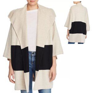 Alice + Olivia Hester Color-Block Sweater Coat in Stone and Black. Size XS